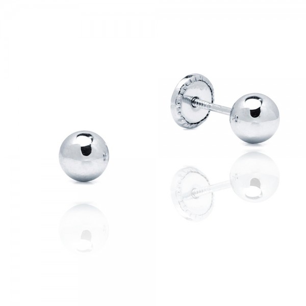 Pendientes Oro Blanco 18k Bolita