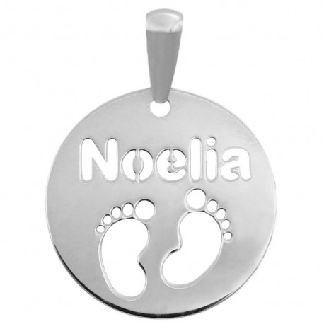 Colgante Oro Blanco 18k Nombre + Pies