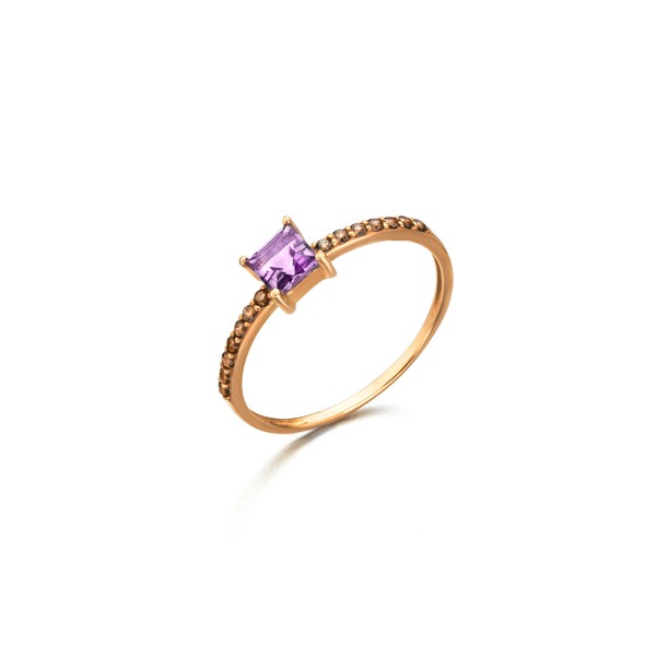 Anillo Oro Rosa 18k Lecarré Amatista y Diamantes GA016OR