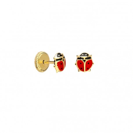 Pendientes Oro 18K y esmalte "Ladybug"